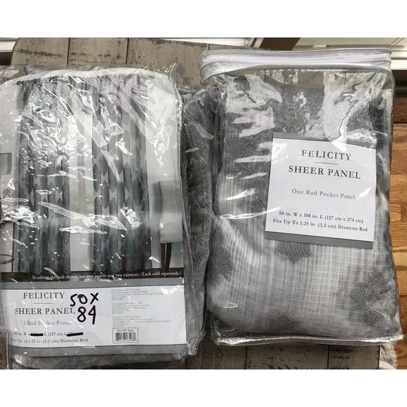 New Felicity Sheer Rod Pocket Panel Set 2 one 84” L One 108” L X 50” W Gray - Picture 2 of 3